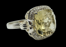 Load image into Gallery viewer, Halo Lemon Quartz &amp; Zircon Ring, Size 11, Cushion Square Facet, 8.5 carats, Sterling Silver, Mental Clarity, Confidence Gem - GemzAustralia 