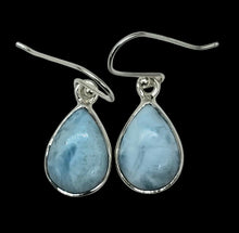 Load image into Gallery viewer, Teardrop Larimar Earrings, Blue &amp; White Stone, Dolphin Stone, Stone of Atlantis, Sterling Silver, Spiritual Stone, Deep Powers, Volcanic Gem