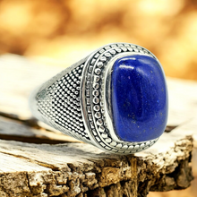 Load image into Gallery viewer, Men's Lapis Lazuli Ring, Size 13, Sterling Silver, Bold Oversized Rectangle Shape, Protection Gemstone - GemzAustralia 