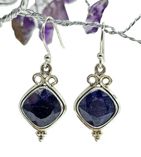Load image into Gallery viewer, Australian Blue Sapphire Earrings, 10.5 carats, Sterling Silver, Diamond faceted, September Birthstone, Wisdom Stone, Love Stone - GemzAustralia 