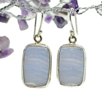 Load image into Gallery viewer, Blue Lace Agate Earrings, Rectangle Shape, Sterling Silver, Communication Stone, Confidence Stone, Gemini &amp; Pisces Zodiac Gem - GemzAustralia 