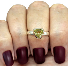 Load image into Gallery viewer, Trillion Faceted Lemon Quartz Ring, 925 Sterling Silver, Size 6, Solitaire Ring, Mental Clarity, Confidence Stone - GemzAustralia 