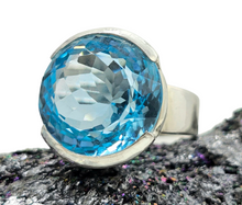Load image into Gallery viewer, AAA Swiss Blue Topaz Ring, Size O 1/2, Sterling Silver, 28 Carats, Round Facet, Stone of Love - GemzAustralia 