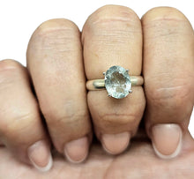 Load image into Gallery viewer, Oval Faceted Aquamarine Ring, Size 7, Sterling Silver, 19th Anniversary, March Birthstone, Solitaire Ring, Courage &amp; Communication Stone