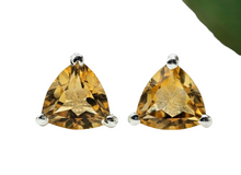 Load image into Gallery viewer, Citrine Studs, Trillion Shaped, Sterling Silver, November Birthstone - GemzAustralia 