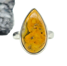Load image into Gallery viewer, Bumblebee ring, Size P 1/2, Sterling Silver, Pear Shape, Eclipse Jasper, Fumarole Jasper, Bright Yellow, Orange &amp; Black Gemstone - GemzAustralia 