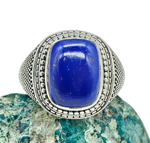 Load image into Gallery viewer, Men's Lapis Lazuli Ring, Size 13, Sterling Silver, Bold Oversized Rectangle Shape, Protection Gemstone - GemzAustralia 