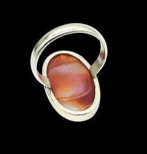Load image into Gallery viewer, Oval Botswana Agate Ring, Size 7 3/4, Sterling Silver, The Stone of Change, Orange &amp; White banded Gemstone,  Harmony Stone - GemzAustralia 