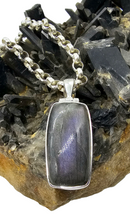 Load image into Gallery viewer, Rectangle Purple Labradorite Pendant, Sterling Silver, Magical Gem, Trust Stone, Mystical Gemstone, Third eye chakra - GemzAustralia 