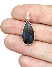 Load image into Gallery viewer, Faceted Blue Labradorite Pendant, Sterling Silver, Teardrop Shape, Mystical Magical Gemstone, Companion through Change, Strength - GemzAustralia 