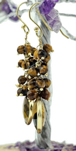 Load image into Gallery viewer, Tiger's Eye Earrings, Gold Plated Sterling Silver, Checkerboard Faceted, Beaded drops, Genuine Gemstones, Creativity Stone - GemzAustralia 