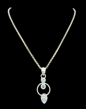Load image into Gallery viewer, Rainbow Moonstone &amp; Blue Topaz Pendant, Sterling Silver, June and December Birthstones, Ethereal Blue Fire - GemzAustralia 