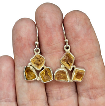 Load image into Gallery viewer, Raw Citrine Earrings, November Birthstone, Sterling Silver, Rough Gemstones, 3 Stone dangle, Stone of Abundance, Money Stone - GemzAustralia 