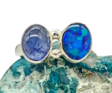 Load image into Gallery viewer, Australian Opal &amp; Blue Kyanite Ring, Size 8.5, Sterling Silver, Toi et Moi Design, Blue Green Opal - GemzAustralia 