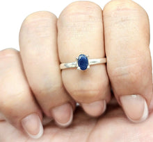 Load image into Gallery viewer, Australian Blue Sapphire Ring, Size 8, Sterling Silver, Oval Faceted, 1.2 carats, September Birthstone, Wisdom Stone