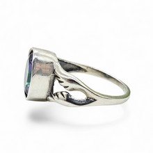 Load image into Gallery viewer, Mystic Topaz Ring, Size 8, Sterling Silver, Oval Shaped, Purple Green Gemstone, Fire Topaz, Rainbow Topaz, Alaskan Ice - GemzAustralia 