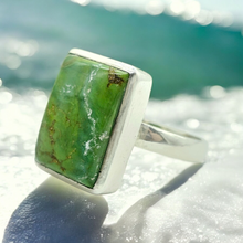 Load image into Gallery viewer, Green Turquoise Ring, Size 8, Rectangle Shape, Sterling Silver, Protection Stone, Goddess Stone, Fortune Stone, 11th Anniversary - GemzAustralia 