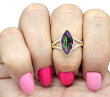 Load image into Gallery viewer, 5 carat Mystic Topaz Ring, Marquise Shape, Size 7 3/4, Sterling Silver, Purple / Green Gemstone, Fire Topaz, Rainbow Topaz - GemzAustralia 