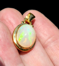 Load image into Gallery viewer, Solid African Opal Pendant, 18K Gold Plated Sterling Silver, October Birthstone, Aura Gem, Psychic Gemstone, Precognition Stone, Oval Shaped - GemzAustralia 