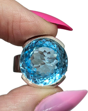 Load image into Gallery viewer, AAA Swiss Blue Topaz Ring, Size O 1/2, Sterling Silver, 28 Carats, Round Facet, Stone of Love - GemzAustralia 