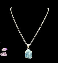 Load image into Gallery viewer, Raw Aquamarine Pendant, March Birthstone, Sterling Silver, Courage Gem, Communication with the Divine, Natural Rough Stone - GemzAustralia 