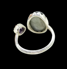 Load image into Gallery viewer, Sunset Peach Pink Labradorite &amp; Amethyst Ring, Size 8, Sterling Silver, Toi et Moi Ring, Prong set, Magic Stone, Protection Stone - GemzAustralia 