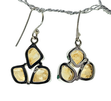 Load image into Gallery viewer, Raw Citrine Earrings, November Birthstone, Sterling Silver, Rough Gemstones, 3 Stone dangle, Stone of Abundance, Money Stone - GemzAustralia 