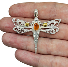 Load image into Gallery viewer, Dragonfly Pendant, Carnelian Gemstone, Sterling Silver, Meaning of Life Symbolism, Transformation, Artist's Stone, Two Tone - GemzAustralia 