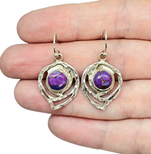 Load image into Gallery viewer, Purple Mojave Turquoise Earrings, Sterling Silver, Abstract Leaf Design, Goddess Gemstone, Protection Gemstone, Statement handcrafted - GemzAustralia 