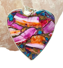 Load image into Gallery viewer, Statement Pink Opal &amp; Oyster Turquoise Pendant, Heart, Sterling Silver, Copper Turquoise, Love Stone, Heart Chakra, Hope and Courage Stone - GemzAustralia 