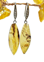 Load image into Gallery viewer, Amber Earrings, Mexican Chiapas Amber, Sterling Silver, Marquise Shape, millions of years old, Fossilized Tree Resin - GemzAustralia 