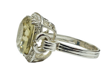 Load image into Gallery viewer, Halo Lemon Quartz &amp; Zircon Ring, Size 11, Cushion Square Facet, 8.5 carats, Sterling Silver, Mental Clarity, Confidence Gem - GemzAustralia 