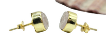 Load image into Gallery viewer, Raw Rose Quartz Studs, Gold Plated Sterling Silver, Round Shaped, Love Stone, Unconditional Love, Pink Gemstone - GemzAustralia 