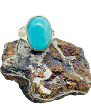 Load image into Gallery viewer, Peruvian Amazonite Ring, Size 7, Sterling Silver, Natural Glowing Seafoam Blue Green Colour, Amazing Natural Gemstone - GemzAustralia 