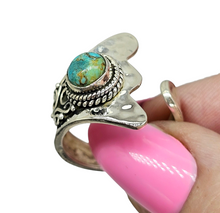 Load image into Gallery viewer, Blue Green Turquoise Ring, Adjustable, Sterling Silver, Round Shaped, Protection Stone, Love Stone, December Birthstone - GemzAustralia 