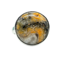 Load image into Gallery viewer, Bumblebee Jasper ring, Size O, Sterling Silver, Round Shaped, Eclipse Jasper, Bright Yellow, Orange &amp; Black Gemstone - GemzAustralia 