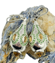 Load image into Gallery viewer, Turkish Inspired Lamp Earrings set with Green Tsavorites &amp; Citrines, Faberge Egg Style, Multi-Gemstone, Artisan Designed - GemzAustralia 