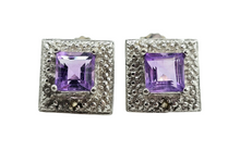 Load image into Gallery viewer, Amethyst Halo Studs, 925 Sterling Silver, Square Shaped, February Birthstone, 2.3 carats, Protection Amulet - GemzAustralia 