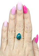Load image into Gallery viewer, Chrysocolla Ring, Size S, Sterling Silver, Pear Shaped, Turquoise Blue Gem, Communication Stone, Serenity Stone - GemzAustralia 