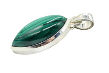 Load image into Gallery viewer, Malachite Pendant, Marquise Shape, Sterling Silver, Rich Green Gemstone, Bezel Setting, Visionary Gem, Warns of Danger - GemzAustralia 