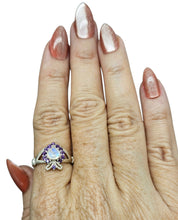 Load image into Gallery viewer, Rainbow Moonstone &amp; Amethyst Claddagh Ring, Size 7, Sterling Silver, Natural Gemstones, Symbol of Love, Friendship and Loyalty