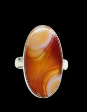 Load image into Gallery viewer, Oval Botswana Agate Ring, Size 7 3/4, Sterling Silver, The Stone of Change, Orange &amp; White banded Gemstone,  Harmony Stone - GemzAustralia 