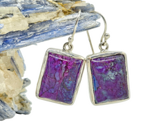Load image into Gallery viewer, Mojave Turquoise Earrings, Sterling Silver, Rectangle Shaped, Purple Turquoise Earrings, Goddess Gemstone, Protection Gemstone - GemzAustralia 