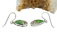 Load image into Gallery viewer, Green Mojave Turquoise Earrings, Pear Shaped, Sterling Silver, Protection Stone, Connects with Great Spirit of the Sky, Power Stone - GemzAustralia 