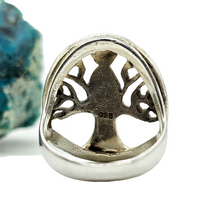 Load image into Gallery viewer, Paua Shell Tree of Life Ring, Sterling Silver, Green &amp; Blue Shell, Size N, Abalone Ring, Brings the Wearer Prosperity - GemzAustralia 