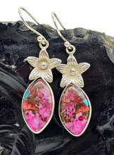 Load image into Gallery viewer, Pink Opal &amp; Oyster Turquoise Flower Earrings, Sterling Silver, Marquise Shaped, Love Stone, Copper Turquoise - GemzAustralia 