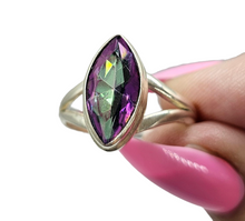 Load image into Gallery viewer, 5 carat Mystic Topaz Ring, Marquise Shape, Size 7 3/4, Sterling Silver, Purple / Green Gemstone, Fire Topaz, Rainbow Topaz - GemzAustralia 