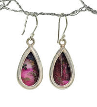 Load image into Gallery viewer, Oyster Turquoise &amp; Pink Opal Earrings, Sterling Silver, Pear Shaped, Hot Pink Gemstone, Spiny Oyster Shell, Courage Stone - GemzAustralia 
