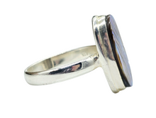 Load image into Gallery viewer, Statement Paua Shell Ring, Size 11, Sterling Silver, Long Oval Shape, Blue Green Abalone Shell, Prosperity Stone - GemzAustralia 