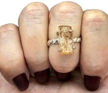Load image into Gallery viewer, Rough Imperial Topaz Ring, Size 8, Sterling Silver, Raw Gemstone, Twisted Band, Rectangle Design, Manifestation Stone, Solar Plexus Chakra - GemzAustralia 